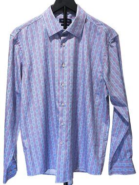 NAUTICA Men's Slim Fit Shirt wrinkle-resistant plaid BLUE Size L 16.5 32/33